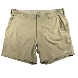 Huk Performance Shorts Mens 3XL Green Chino Flat Front Stretch Fishing 6 Inseam
